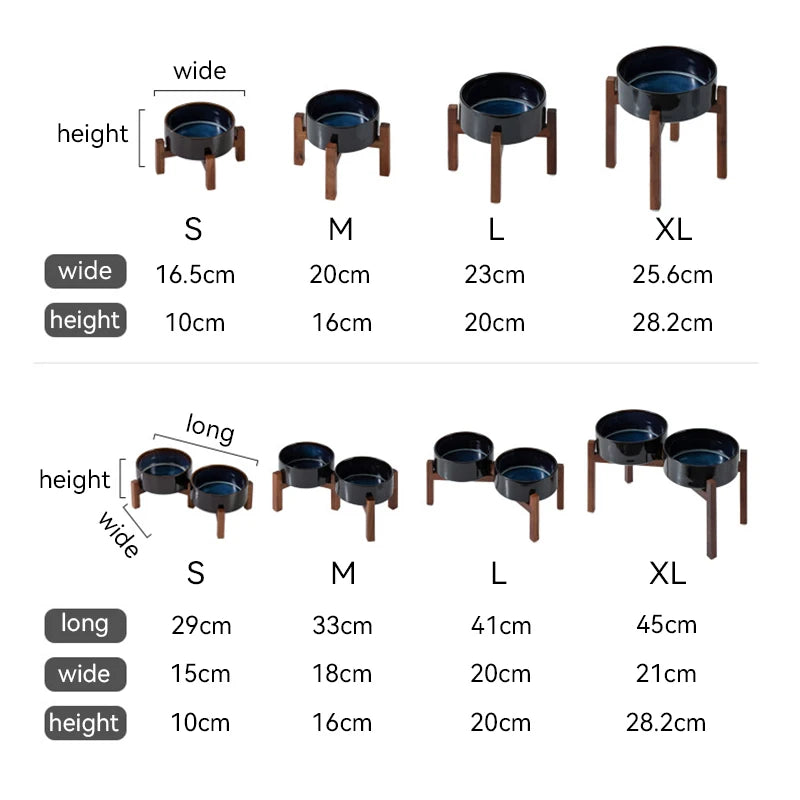 1800ml Large Ceramic Pet Bowls with Wooden Stand – Double Elevated Raised Big Dog Feeding Dishes Non Slip Cat Bowls