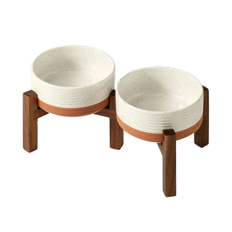 1800ml Large Ceramic Pet Bowls with Wooden Stand – Double Elevated Raised Big Dog Feeding Dishes Non Slip Cat Bowls